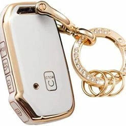 Deals ✨ For Kia Key Fob Cover Soft 3 4 5 Buttons TPU Protection Car Key Case Shell With Fashion Gold Bling Keychain Compatible With Kia Soul Forte Telluride K5/Seltos Niro Sportage Sorento Optima White ???? -Car Seat Covers shop 41fCYu1gNL. AC