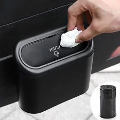 Budget ✨ Car Trash Can With Lid, Mini Auto Dustbin Garbage Organizer With One Roll Plastic Trash Bag, Automotive Garbage Container Bin For Vehicle, Home, Office Black, Black/red ✨