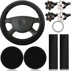 Hot Sale ???? 10 Pcs Leather Steering Wheel Cover For ???? Women Cute Car Accessories Set With Seat Belt Shoulder Pads Seatbelt Covers Cup Holders Bling Start Button Ring Sticker Air Vent Clip Car Accessories(Pink) ???? -Car Seat Covers shop 41gUdMX6nsL. AC
