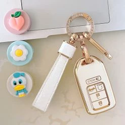 Cheap ???? Key Fob Cover ，Two Different Materials Keychain Accessories，5 Colors TPU Key Cover .for Honda Accord Civic Etc Smart Key 。 (White-A) ❤️ -Car Seat Covers shop 41gYl7VxeaL