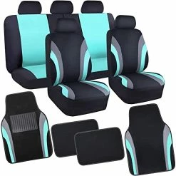 Outlet ✔️ Line Rider Sporty Car Seat Covers Full Set With 4Pcs Waterproof Car Floor Mats Universal Fit Airbag Compatible Automotive Interior Covers For Sedans, Trucks,Vans,SUV (Combo Set, Black & Mint) ???? -Car Seat Covers shop 41kjXC3mTL. AC