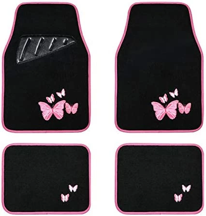 Cheapest ⭐ Universal Fit Butterfly Carpet Car Floor Mats With Heel Pad Fit For Sedan, SUVs, Truck, Vans Set Of 4 (Black And Pink) Black & Min ???? 5 Cheapest ⭐ Universal Fit Butterfly Carpet Car Floor Mats With Heel Pad Fit For Sedan, SUVs, Truck, Vans Set Of 4 (Black And Pink) Black & Min ???? - Image 4