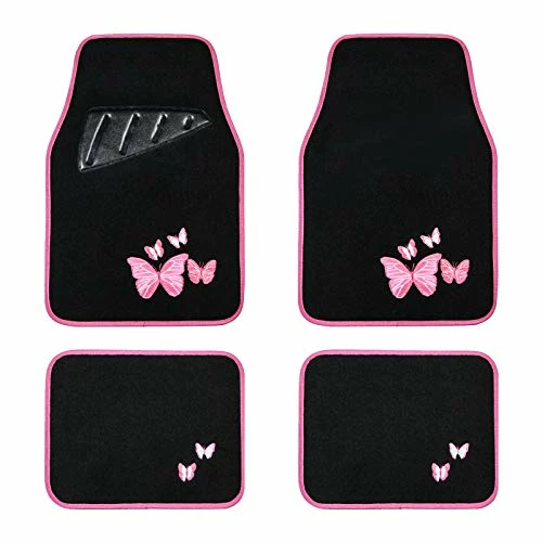Cheapest ⭐ Universal Fit Butterfly Carpet Car Floor Mats With Heel Pad Fit For Sedan, SUVs, Truck, Vans Set Of 4 (Black And Pink) Black & Min ???? 2 Cheapest ⭐ Universal Fit Butterfly Carpet Car Floor Mats With Heel Pad Fit For Sedan, SUVs, Truck, Vans Set Of 4 (Black And Pink) Black & Min ????