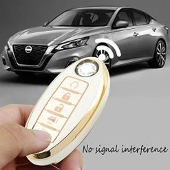 Cheapest ???? For Nissan Key Fob Cover 5Buttons TPU Protection Car Key Case Shell With Fashion Gold Bling Keychain Compatible With Nissan Altima Maxima Murano Rogue Sentra 370z Pathfinder White Black 4 Buttons ⭐ -Car Seat Covers shop 41ku6YKhI7L