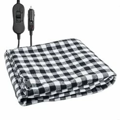 Budget ???? Heated Car Blanket - 12 Volt Travel Electric Blanket For Car, Truck, SUV, RV - Great For Cold Weather, Camping - 59" L X 39.3” W (Black/White Plaid) ????