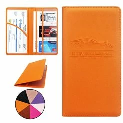 Outlet ???? Car Registration And Insurance Holder, Premium Pu Leather Vehicle Glove Box Organizer, Prefect Car Essentials Wallet For Driver License, Cards & Essential Documents (Orange) ????