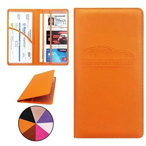 Outlet ???? Car Registration And Insurance Holder, Premium Pu Leather Vehicle Glove Box Organizer, Prefect Car Essentials Wallet For Driver License, Cards & Essential Documents (Orange) ???? 3 Outlet ???? Car Registration And Insurance Holder, Premium Pu Leather Vehicle Glove Box Organizer, Prefect Car Essentials Wallet For Driver License, Cards & Essential Documents (Orange) ????