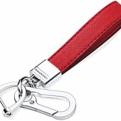 Promo ???? Genuine Leather Car Keychain,Universal Heavy Duty Metal Key Chain Accessories,Car Fob Key Keychain Holder With 360 Degree Rotatable Snap Swivel And Anti-Lost D-Ring For Men ???? Women（White） ???? -Car Seat Covers shop 41qGojRJBML. AC