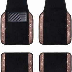 Best Pirce ???? Hining Rhinestones Carpet, Bling Crystal Diamond Sparkly Glitter Car Floor Mats With Anti-Slip PVC Heel Pad Automotive Universal For SUV,Sedan,Car,Van,4pcs For Girl ???? Women (Black Silver) ⌛ -Car Seat Covers shop 41qnwdoPS1L. AC