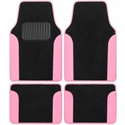 Best deal ???? Pink Carpet Car Floor Mats – Two-Tone Faux Leather Automotive Floor Mats, Included Anti-Slip Features And Built-in Heel Pad, Stylish Floor Mats For Cars Truck Van SUV ????
