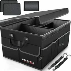 Promo ❤️ Car Trunk Organizer, Car Storage Organizer, Collapsible Multi Compartment Car Organizer, SUV Trunk Organizer, Non Slip Bottom, Adjustable Securing Straps, Foldable Cover (Black, Standard Size) ????