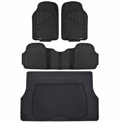 New ???? FlexTough Performance All Weather Rubber Car Floor Mats With Cargo Liner - Full Set Front & Rear Floor Mats For Cars Truck SUV, Automotive Floor Mats (Black) ????