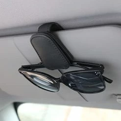 New ???? KIWEN ???? Sunglasses Holders For Car Sun Visor, Magnetic Leather Glasses Eyeglass Hanger Clip For Car, Ticket Card Clip Eyeglasses Mount, Car Visor Accessories(Black) ⭐