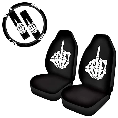 Best deal ???? JEOCODY Skeleton Shows Middle Finger Print Car Interior Accessories Sets 5 Pack, 2 Pcs Seat Covers+1 Pc Steering Wheel Cover+2 Seatbelt Pads, Universal Fit Most Vehicles ???? 3 Best deal ???? JEOCODY Skeleton Shows Middle Finger Print Car Interior Accessories Sets 5 Pack, 2 Pcs Seat Covers+1 Pc Steering Wheel Cover+2 Seatbelt Pads, Universal Fit Most Vehicles ????