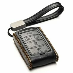 Coupon ???? Vitodeco Genuine Leather Smart Key Fob Case Compatible With Jeep Wagoneer, Jeep Grand Wagoneer, Jeep Grand Cherokee 2022 (5-Button, Black) ????