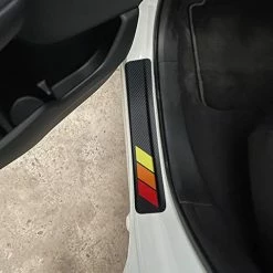 Discount ???? Tricolor Door Sill Protectors For Toyota Tacoma 4Runner Tundra Rav4 Highlander Sequoia Accessories, Carbon Fiber Front/Rear Door Sill Plate Guard, Retro Stripe Door Entry Guard Stickers(4 Pcs) White/light Gray/black ???? -Car Seat Covers shop 41yQBsyb74L