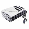 Promo ???? Electric Car Blanket, Reversible Sherpa/Fleece Warm Car Travel Blanket With Intelligent Temp For Cars, Trucks And RV - Great For Winter, Home, Road Trip And Camping Use (58"x41") Black Gray White Plaid ????
