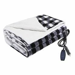 Promo ???? Electric Car Blanket, Reversible Sherpa/Fleece Warm Car Travel Blanket With Intelligent Temp For Cars, Trucks And RV - Great For Winter, Home, Road Trip And Camping Use (58"x41") Black Gray White Plaid ????