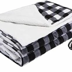 Promo ???? Electric Car Blanket, Reversible Sherpa/Fleece Warm Car Travel Blanket With Intelligent Temp For Cars, Trucks And RV - Great For Winter, Home, Road Trip And Camping Use (58"x41") Black Gray White Plaid ???? -Car Seat Covers shop 41ycRpTayUL. AC
