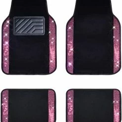 Best Pirce ???? Hining Rhinestones Carpet, Bling Crystal Diamond Sparkly Glitter Car Floor Mats With Anti-Slip PVC Heel Pad Automotive Universal For SUV,Sedan,Car,Van,4pcs For Girl ???? Women (Black Silver) ⌛ -Car Seat Covers shop 41zFiTmFfL. AC