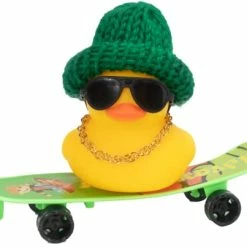 Brand new ⌛ Car Duck Ornament Rubber Duck Car Dashboard Decoration For Car Dashboard Decoration Accessories With Mini Hat, Necklace, ???? Sunglasses, Chair Or Skateboard (D-Green) ????
