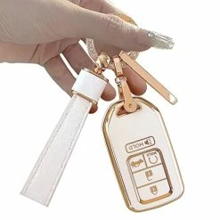 Cheap ???? Key Fob Cover ，Two Different Materials Keychain Accessories，5 Colors TPU Key Cover .for Honda Accord Civic Etc Smart Key 。 (White-A) ❤️