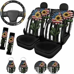 Budget ⭐ Western Seat Cover Full Set Car Accessories 11-pcs Aztec Horse Car Seat Cover With Steering Wheel Cover,Front And Rear Bench Seat Cover For Truck,Seat Belt Shoulder Pad,Keychain,Car Coasters ???? -Car Seat Covers shop 510Onof6rZL. AC