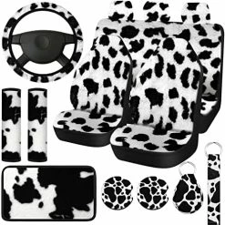 Budget ???? Cow Print Car Seat Covers Full Set For ???? Women Men Cow Print Car Accessories Set Rubber Steering Wheel Cover Car Armrest Pad Cover Seat Belt Pads Wrist Holder Keychain (Rubber) ???? -Car Seat Covers shop 510PWbuGP3L. AC