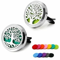 Promo ???? 2PCS Tree Of Life Car Diffuser Aromatherapy Essential Oil Black Stainless Steel Locket With Vent Clip 12 Felt Pads Black B ???? -Car Seat Covers shop 510UQjictL
