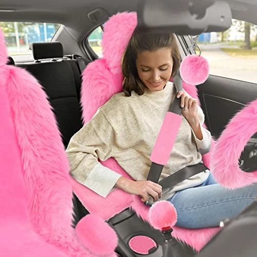 Discount ???? 12 Pieces Pink Fluffy Car Accessories Set, Fluffy Front Seat Covers Fuzz Steering Wheel Cover Handbrake Cover Gear Shift Cover Plush Seat Belt Shoulder Pad Armrest Cover Cup Pad Ignition Ring ???? 6 Discount ???? 12 Pieces Pink Fluffy Car Accessories Set, Fluffy Front Seat Covers Fuzz Steering Wheel Cover Handbrake Cover Gear Shift Cover Plush Seat Belt Shoulder Pad Armrest Cover Cup Pad Ignition Ring ???? - Image 4
