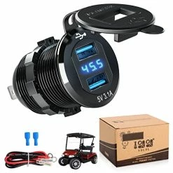 Flash Sale ???? 10L0L Golf Cart DC 9V-48V Quick Charge 3.1 Dual USB Charger,2 In 1 USB Ports & LED Voltage Meter Universal For Club Car,EZGO And Yamaha,Aluminum Alloy Shell Safe Charge Outlet ????