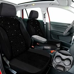 Promo ⌛ Frienda 13 Pack Bling Car Seat Covers Set Car Diamond Accessories Rhinestone Crystal Steering Wheel Cover, Bling Velvet Breathable Seat Cover, Glitter Center Console Pad Universal Car Interior White ????