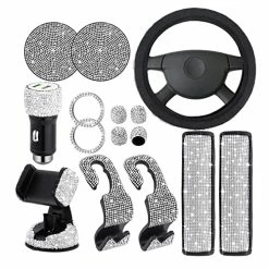 Best Sale ???? Tallew 16Pcs Car Accessories Set,Bling Steering Wheel Cover 2 Seat Belt Covers 2 Crystal Car Seat Hooks 4 Valve Stem Caps Bling License Plate Holder 2 Holder 2 Sticker Phone Holder Car USB Charger ???? 9 Best Sale ???? Tallew 16Pcs Car Accessories Set,Bling Steering Wheel Cover 2 Seat Belt Covers 2 Crystal Car Seat Hooks 4 Valve Stem Caps Bling License Plate Holder 2 Holder 2 Sticker Phone Holder Car USB Charger ???? -Car Seat Covers shop 511mLZWACcL