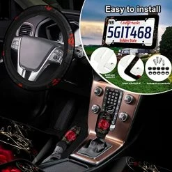 Wholesale ???? Moukeren 26 Pcs Red Rose Car Seat Covers Full Set Rubber Steering Wheel Cover License Plate Frame Armrest Cover Seatbelt Covers Mirror Covers Rose Flower Car Accessories For Car Truck SUV ⌛ -Car Seat Covers shop 511vHWsZ6bL