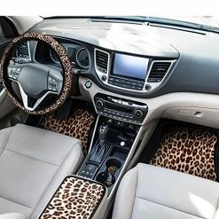 Budget ⌛ 19 Pieces Leopard Seat Covers Leopard Steering Wheel Cover Leopard Print Car Accessories Car Floor Mats Seat Belt Pads Car Cup Mats Armrest Pad For Car Decoration And Protection (Leopard) ???? -Car Seat Covers shop 512CHEmObxS