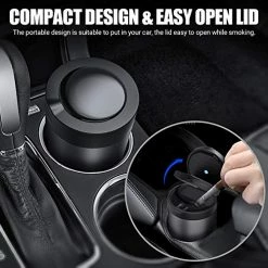 Cheapest ???? Car Ashtray With Lid, Portable Ashtray For Car, Mini Car Trash Can, Detachable Stainless Steel Smokeless Ash Tray With LED Blue Light, Windproof For Outdoor Travel, Home Use (Misted Gray) ???? -Car Seat Covers shop 512uRSfxgIL