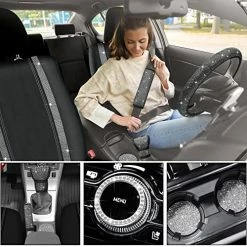 Best Sale ❤️ Bling Car Seat Covers Set Car Diamond Accessories With Shiny Bling Car Seat Covers Bling Steering Wheel Cover Seat Belt Pads Glove Glitter Center Pad Cup Drill Rings Universal Car (Silver, Front Seat) ???? -Car Seat Covers shop 513HSDFbFFL