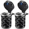 Cheapest ???? 2 Pieces Car Cup Holder With Lid Smell Proof Car Cylinder Portable With Blue LED Light Cylinder Stand Cylinder Cup Holder Mini Car Trash Can For Most Car Cup Holder (Black) ???? -Car Seat Covers shop 513orS5YHeL