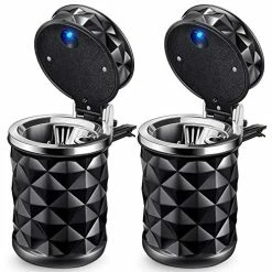 Cheapest ???? 2 Pieces Car Cup Holder With Lid Smell Proof Car Cylinder Portable With Blue LED Light Cylinder Stand Cylinder Cup Holder Mini Car Trash Can For Most Car Cup Holder (Black) ????