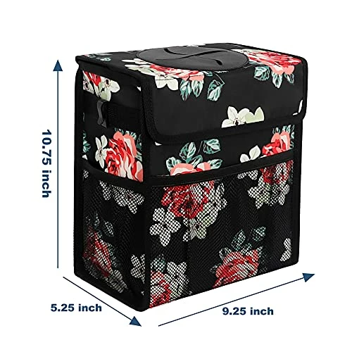 New ???? Car Trash Can Leakproof Car Garbage Can Hanging With Lid Storage Mesh Pockets Collapsible Multipurpose Car Trash Bag For Car Accessories (Flower) ⭐ 4 New ???? Car Trash Can Leakproof Car Garbage Can Hanging With Lid Storage Mesh Pockets Collapsible Multipurpose Car Trash Bag For Car Accessories (Flower) ⭐ - Image 2