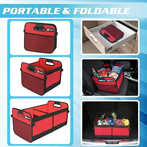 Hot Sale ???? Trunk Organizer For Car - Collapsible Trunk Storage With 11 Pockets & Reinforced Handles, SUV Trunk Organizers For Grocery Cargo Red ???? 4 Hot Sale ???? Trunk Organizer For Car - Collapsible Trunk Storage With 11 Pockets & Reinforced Handles, SUV Trunk Organizers For Grocery Cargo Red ???? - Image 2