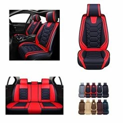 Best Sale ✨ Car Seat Covers Accessories Full Set Premium Nappa Leather Cushion Protector Universal Fit For Most Cars SUV Pick-up Truck, Automotive Vehicle Auto Interior Décor (OS-004 Red) Tan ????