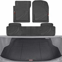 Promo ✔️ FlexTough Advanced Black Rubber Car Floor Mats With Cargo Liner Full Set - Front & Rear Combo Trim To Fit Floor Mats For Cars Truck Van SUV, All Weather Automotive Floor Liners ⭐