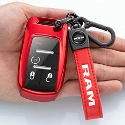 New ???? Tsisun Smart Key Fob Cover Case With Leather Keychain Compatible With 2019-2022 Dodge RAM 1500 2500 3500 4500 3/4/5/6 Button Protector Interior Accessories(Red) Model A Red ????