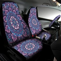 Cheap ???? 22 Pieces Mandala Car Accessories Set Purple Mandala Car Seat Cover Steering Wheel Cover Headrest Cover Seat Belt Cover Center Console Armrest Pad Handbrake Cover Gear Cover Keyring Vent ????