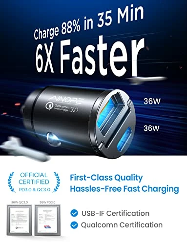Budget ⭐ USB C Car Charger, Dual 36W Super Fast USB C Car Charger Fast Charging, Compact Cigarette Lighter USB Car Charger, PD36W & QC3.0 Compatible With IPhone 14 13 12 Pro Max, Samsung S22, IPad Pro Black ???? 4 Budget ⭐ USB C Car Charger, Dual 36W Super Fast USB C Car Charger Fast Charging, Compact Cigarette Lighter USB Car Charger, PD36W & QC3.0 Compatible With IPhone 14 13 12 Pro Max, Samsung S22, IPad Pro Black ???? - Image 2