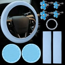 Hot Sale ???? 10 Pcs Leather Steering Wheel Cover For ???? Women Cute Car Accessories Set With Seat Belt Shoulder Pads Seatbelt Covers Cup Holders Bling Start Button Ring Sticker Air Vent Clip Car Accessories(Pink) ???? -Car Seat Covers shop 518XdARlUOL. AC