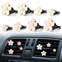 Best Sale ???? 8 Pcs Daisy Flower Air Vent Clip Car Air Freshener Clip Air Conditioning Outlet Clips With Fragrance Cotton Pads For Car Air Vent Interior Decoration Accessories - White&Pink ????