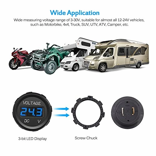 Budget ❤️ MIC-VM-Blue Voltmeter (DC 12V LED Digital Display Waterproof For Boat Marine Vehicle Motorcycle Truck ATV UTV Car Camper Caravan Blue Digital Round Panel) ???? 9 Budget ❤️ MIC-VM-Blue Voltmeter (DC 12V LED Digital Display Waterproof For Boat Marine Vehicle Motorcycle Truck ATV UTV Car Camper Caravan Blue Digital Round Panel) ???? - Image 7