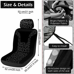 New ✨ 17 Pcs Leopard Print Car Accessories Set, Includes Leopard Seat Covers Set Leopard Steering Wheel Cover Car Coasters Armrest Pad Cover Seat Belt Pads Keychain And Wrist Strap For Car Decor (Black) ???? -Car Seat Covers shop 519ac948VXL